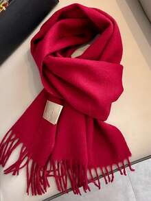 1pc Winter 100% Wool Winter Scacrf Cashmere Solid-Colored Scarf With Tassels Soft Shawls For Spring Summer Autumn And Winter