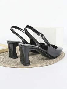 女士黑色高跟鞋，粗跟鞋，正式礼服鞋，尖头套脚凉鞋，厚底鞋 - 黑色 - 查看 5