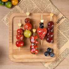 50/10/100/200pcs, 12cm Heart-Shaped Bamboo Skewers For Cupcakes, Fruit, Party Desserts, Salads, Cocktails, Wedding Decoration, Gold Heart Cocktail Picks, Sandwich & Appetizer Bamboo Toothpicks, Summer Party Supplies - Gold - View 3