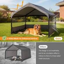 Extra Large Outdoor Dog House Tent With 3-Sided Mesh Windows, Breathable Sun Rain Cover Pet Shelter With Canopy And Ground Stakes For Dogs, Cats, Livestock – 4' X 4' X 3.3', Gray - Xám - Xem 3