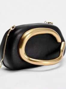 Women's Party Clutch Bag Wedding Bridesmaid Gold Chain Strap Modern Small Elegant - Negro - Ver 2