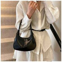 Nuevo Bolso Bandolera Con Cadena Versátil Bolso Media Luna - Negro - Ver 4