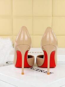 European & American Style Banquet Patent Leather Pointed Toe High Heel Shoes, Fashionable Super High Heels For Women - Khaki - View 7