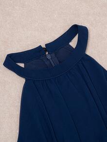 Kilottor 少女优雅雪纺褶腰3D花卉装饰挂脖不对称下摆婚礼花童长裙 - 藏蓝色 - 查看 4