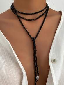 1件波西米亚几何不对称仿珍珠水晶时尚女士长项链，优雅复古日常节日派对百搭珠宝礼物（多种佩戴方式） - 項鍊 - 查看 13
