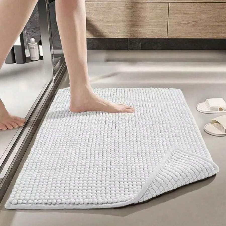LuckBaby Bathroom Rug Kit 40x60 Non-Slip Microfiber Ball Noodles Shower Exit Machine Washable - Vitt - Visa 1