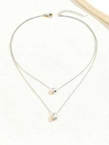 1pc Women's Simple Double-Layer Gold-Color Beaded & Teardrop Pendant Necklace,Stainless Steel Material,With Long-Lasting Color Retention,Suitable For Summer, Party, Dating Events, Gift - Vòng cổ hai lớp - Xem 6