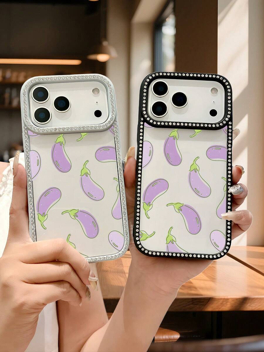 Niedlicher lila Auberginen-Gemüse-Food-Aufdruck, skurrile Ästhetik, lebendiger Foodie-Kunststil, Schutzhülle fürs Handy, stoßfest, Geschenke für beste Freunde, Neuankömmling, kompatibel mit iPhone 17promax/17pro/17/17Air/16promax/16pro/16plus/16/15promax/15pro/15plus/15/14promax/14pro/14plus/14/13promax/13pro/13/12promax/12pro/12/11promax/11 - Schwarz(black) - Übersicht 1