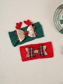 3pcs/Set Christmas Reindeer Bow Baby Headbands, Red & Green Soft Comfortable Glitter Bow Infant Hair Accessories - Multicolor - View 4