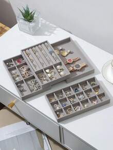 1/9 Pieces Gray Velvet Jewelry Display Tray, Stackable Jewelry Storage Tray, Jewelry Organization Tray, Drawer-Style Jewelry Display Cabinet, Suitable For Earrings, Necklaces, Bracelets, Rings, Multiple Sizes - Multicolor - View 3