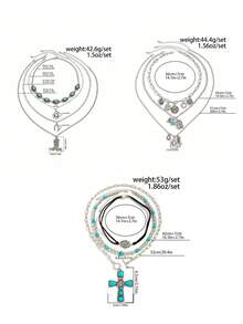 4 件西部乡村女牛仔风格金属扣靴子、帽子、吊坠、多层项链、复古时尚绿松石装饰项链、女士日常配饰首饰套装 - 彩色 - 查看 11