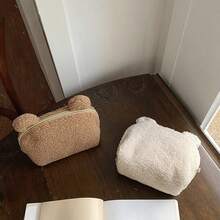 Personalized Cute Plush Bear Ear Makeup Bag For Girl, Soft Fleece Cosmetic Pouch With Zipper, Large Capacity Travel Toiletry Bag, Portable Makeup Organizer, Storage Bag For Daily Use, Gifts, And Travel Essentials, Cute Gift For Girls - Multicolor - View 3