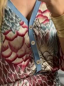 Women's Retro Floral All-Over Print Single-Breasted Top And Fish Tail Midi Skirt, Casual Bohemian Elegant Suit - Multicolor - View 6