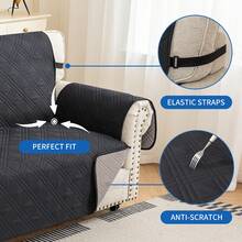 YSTYLE Single-Seater Sofa Cover With Armrests, Reversible Cat-Friendly Scratch-Resistant Couch Cover, Double-Sided Quilted Sofa Cover, Universal Sofa Cover - Black + Khaki - View 4