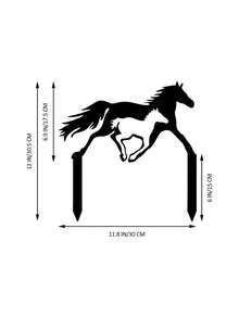 1件乡村农舍风格装饰品，黑色金属马剪影庭院标牌，带可拆卸装饰，户外草坪和花园装饰，栅栏装饰品 - 彩色 - 查看 2