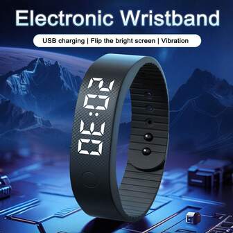 1 pieza Brazalete inteligente multifuncional de silicona unisex, pantalla luminosa, cronógrafo de 12 horas, hora/minuto/segundo/fecha/mes/semana, alarma y señal acústica cada hora, podómetro, calorías, larga duración de la batería, resistente al agua IP67, adecuado para uso diario y ocasiones de regalo, 60mAh