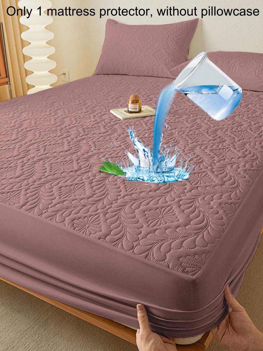 1pc Soft, Breathable And Comfortable Floral Pattern Mattress Protector, Solid Color Moisture-Wicking Mattress Cover, Mattress Pad, Mattress Protector, Slipcover For Bedroom, Bedding (Pillow Case Not Included) - Multicolor - View 1