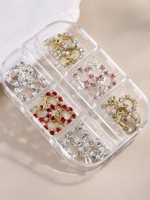 Decoraciones de arte de uñas de corona de Navidad de aleación 3D, decoraciones de arte de uñas de lazo de corona de Navidad, joyería de uñas de rhinestone para decoración de arte de uñas de corona de Navidad