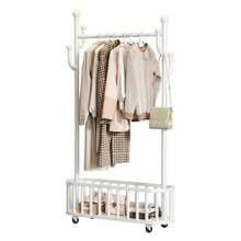 Kleiderständer auf Rollen mit Aufbewahrungskorb und Metallrahmen, rollbarer Kleiderständer zum Aufhängen von Kleidung, Mänteln, Röcken - Weiss - Übersicht 1