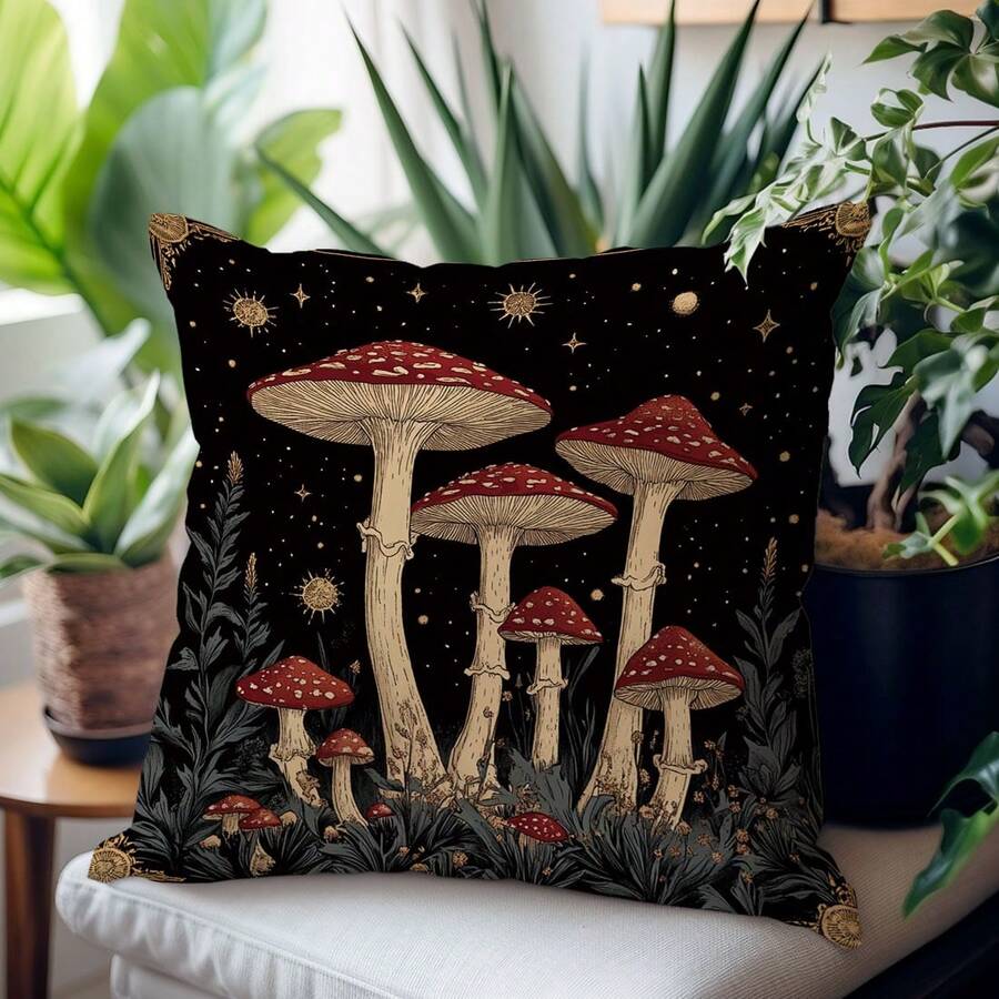 1 Stück/2 Stücke Vintage Goldrahmen Fantasy Pilz Muster Kissenbezug [Kissenfüllung nicht enthalten], 17,7*17,7 Zoll (45*45 cm)/19,69*19,69 Zoll (50*50 cm)/15,75*15,75 Zoll (40*40 cm), [Einseitiger Muster] Landhausstil Polyester Kissenbezug Raumdekoration, Heimdekoration, Schlafzimmerdekoration, Raumdekoration für Sofa, Bett, Wohnzimmer, Schlafzimmer, Auto, Büro, Hoteldekoration Zierkissenbezüge für alle Jahreszeiten perfektes Geschenk für Familie und Freunde - Verschiedenfarbig - Übersicht 1