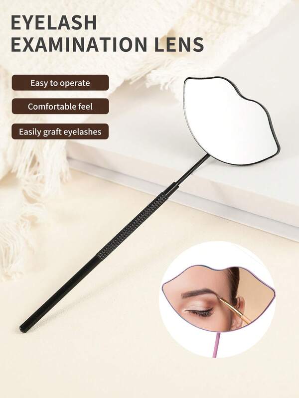 1 Stück tragbarer multifunktionaler Edelstahl-Handhaltspiegel in Lippenform, schwarz, abnehmbar, Hilfsmittel für Wimpernverlängerung, Wimpernaufbau und Wimpernschneiden