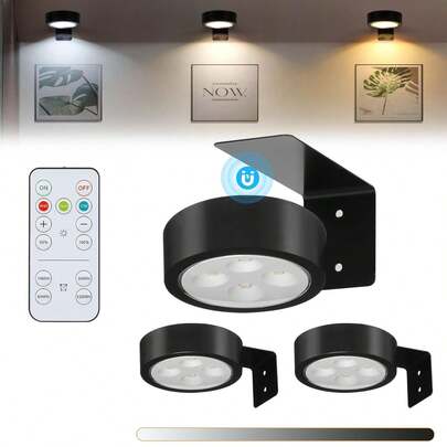 3 件橱柜下灯、壁饰壁灯、LED 绘画灯、艺术展示灯、带遥控可调光和定时器功能的橱柜灯、电池供电（不含电池）、3 种照明模式、适用于艺术画廊、工作室背景、卧室（白色、黑色、金色）