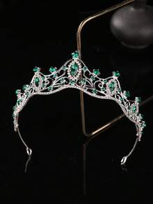 1 pieza Diadema de corona elegante y lujosa para niñas, accesorio lindo para fiesta de cumpleaños de princesa - Verde - Ver 3