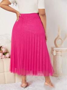 Chân váy xếp ly lưới màu trơn, eo chun, dáng suông thanh lịch, thích hợp cho nữ mùa thu và xuân. - Màu Hồng Tươi - Xem 4