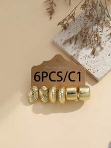 6-18pcs/Set Vintage Gold-Color CCB Hoop Earrings. Creative C-Shaped Design Earrings. Suitable For Daily Wear, Parties, Dates And Holidays. Elegant Holiday Gift.