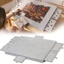 2-In-1 Design 1000 Pcs Puzzle Board Storage Organizer W/Drawers Portable - Grey - View 1