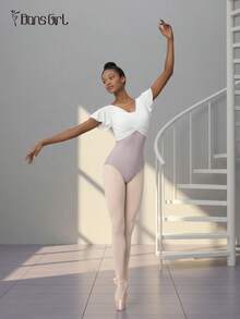 DonsGirl 1 件女式芭蕾舞紧身衣，2 合 1 吊带飘袖紧身衣，体操运动服，舞蹈表演服装 - 淺灰紫 - 查看 11