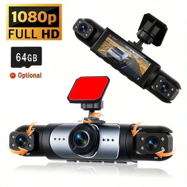 Dash Cam For Cars,1080P Car Camera Front Rear With Card, Dashcams For Cars With Night Vision, WDR, G-Sensor, Motion Detection, 3-Channel Car DVR With Hd Display, Front And Left/Right Cameras, Night Vision, G-Sensor Loop Recording