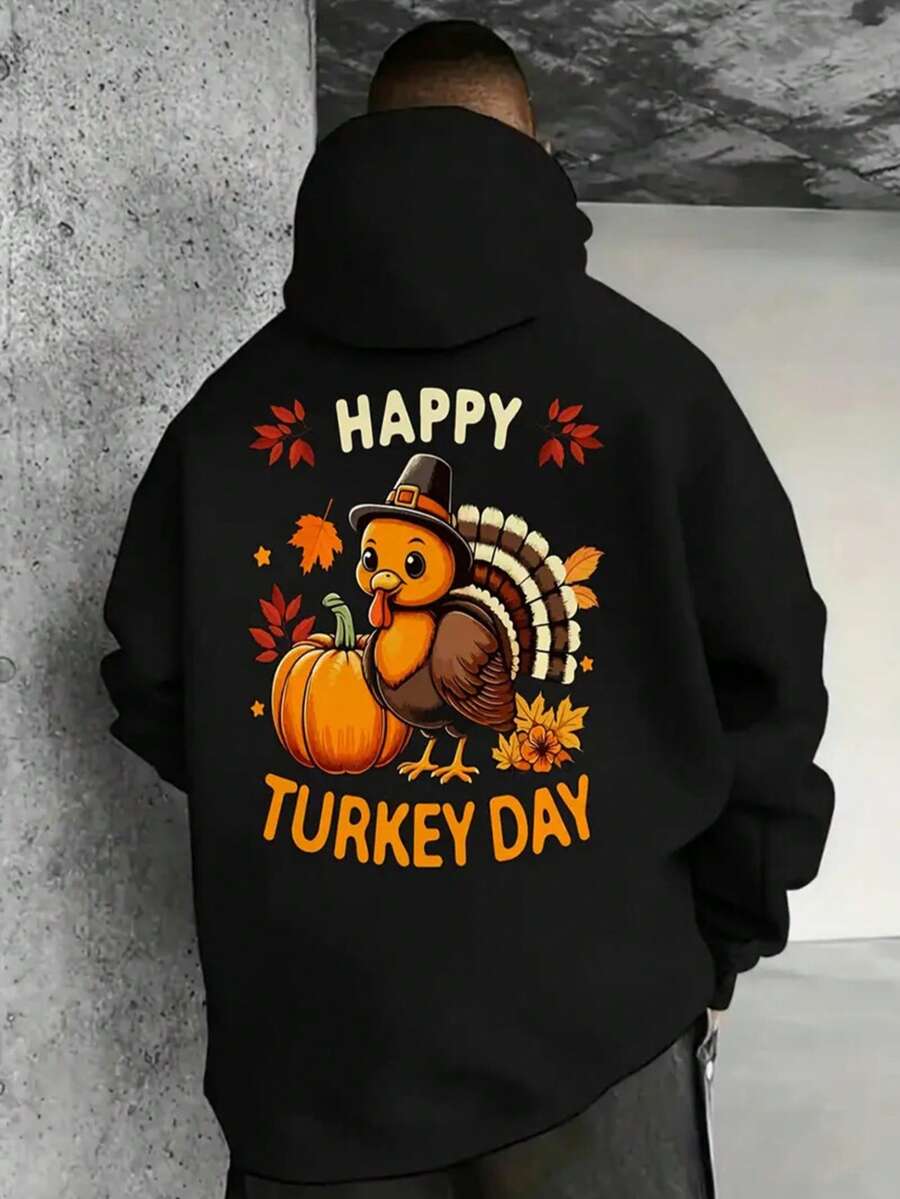 Men'S Happy Turkey Day T-Shirt & Hoodie Combo - Cute Pilgrim & Turkey Graphic With Autumn Leaves & Pumpkins, Soft Breathable Lightweight, Regular Fit Crew Neck & Hooded Long Sleeve, Machine Washable Thanksgiving Outfits For Casual Streetwear & Fall Festivities, Comfortable Round Neck Long Sleeves With Pocket Detail, Y Casual Love Lover Design For Adults, Perfect For Thanksgiving & Casual Attire, Festive Apparel, Holiday Clothi,Fall Hoodies,Men's Fall Clothes,Street Wear,Halloween,Mens Hoodies,Y2k Clothes,Jesus Hoodie,Thanksgiving Day,Nightmare Before Christmas,Christmas - màu đen - Xem 1