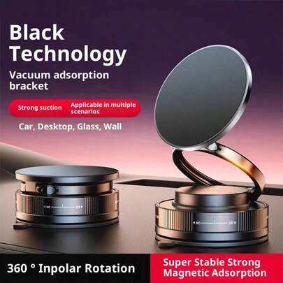 [紧凑尺寸] 可折叠磁性车载手机支架 - 真空吸盘支架，适用于智能手机的多场景导航支架，耐用的 ABS 材质，易于单手操作，非常适合在旅途中使用，车载 GPS 支架时尚手机支架真空吸盘支架