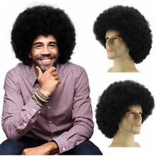 Afro Wig For Men - Curly 80s Disco Hair, Perfect For Men's Disco Outfits In The 70s, Black Color - Black - View 2