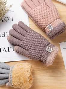 1 Pair Women's New Thick Thermal Lined Warm Touchscreen Gloves, Winter Cycling Windproof Cold-Proof Mittens - Multicolor - View 5