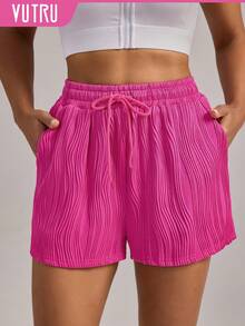 VUTRU 1Pc Drawstring Waist Hot Pink Running Shorts Lightweight Daily Gym Workout Summer - Hot Pink - View 1