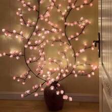 1pc LED Cherry Tree Branch Lights For Wall, Cherry Blossom Willow Vine Twig Decor Garland With 96 LED Lights And Remote, 8 Lighting Modes, Christmas Decorations Indoor For Home Wall Door Window Decor (71inch)