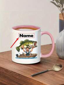 Spersonalizowany kubek wędkarski – z niestandardową nazwą/tekstem, zabawny kubek wędkarski z motywem skaczącej ryby – izolowany ceramiczny kubek do kawy z czarnym uchwytem – idealny prezent dla wędkarzy, rybaków, miłośników kawy i herbaty – na urodziny, Dzień Ojca, Boże Narodzenie – dostępny w 7 kolorach – można myć w zmywarce – nie wymaga montażu – zabawna pamiątka z wyprawy wędkarskiej