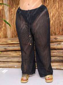 Beach Pants Plus SIZE Knitwear With Adjustable Waistband - 黑色 - 查看 10