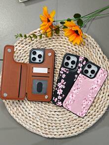 GALLAPLE Wallet - Style Mobile Phone Case Floral Pattern Phone Case With Pink Magnolia Design Slim Protective Cover, Fashion Accessory For Women, Phone Case Comes With A Magnetic Slot Holder, Making It More Convenient To Store ID Cards For IPhone 17Promax 17Air 17Pro 17 16Promax 16 15 14 13 12 Plus Pro S25Ultra 25 24 23 22 Plus Case - 黑色 - 查看 3