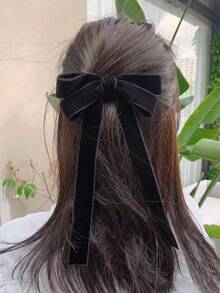 1pc Fashionable Simple Black Fabric Bow Hair Clip For Daily Wear Women Cute Valentine's Day Claw Clips Hair Claws Hair Barrettes, Winter Outfit For Women, Bows, Hair Accerssories