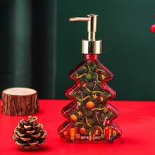 1 Pc Christmas Hand Soap Bottle, Festive Glass Pump Dispenser With Golden And Green Lid - Holiday Santa Claus Reindeer Snowman Designs, Portable Travel Shampoo & Body Wash Container For Decorations - Multicolor - View 12