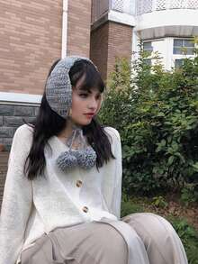 1 Pair Of Women's Cute Knitted Ear Muffs, Padded Ear Protection Design, Strap Style, Suitable For Fall And Winter Warmth Scene White Ear Muffs