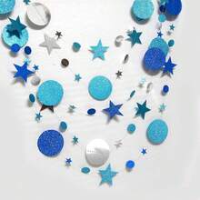 Ice Blue Silver Party Decoration Circle Dot Garland Navy Blue Twinkle Little Star Hanging Bunting Banner Steamer Backdrop Shower Christmas Birthday Prom Graduation Wedding Moon Frozen - 藍色 - 查看 4