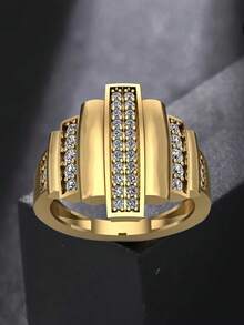 Hip-Hop Avant-Garde Large Dollar Sign Men's Ring With Sparkling Synthetic Cubic Zirconiaia Stones, Golden-Tone Statement For Parties, Christmas, Halloween & Daily Wear - Perfect Gift For Men, Hip Hop, Party Accessory, Design, Luxurious Appearance