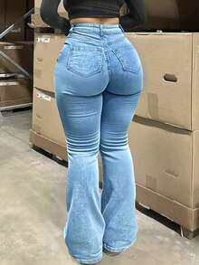 Quần jeans ống loe cỡ lớn, thanh lịch, thời trang, trang trọng, năng động, dành cho nữ mùa thu, quần jeans cỡ lớn, quần jeans nữ ngoại cỡ, quần jeans dáng đầy đặn, quần jeans nữ, quần jeans đen, quần jeans rộng, quần dài, quần cargo, quần denim cỡ lớn, phù hợp cho Halloween, năm mới, phong cách đồng quê, Giáng sinh, mùa xuân thường ngày. - Màu xanh nhạt - Xem 7