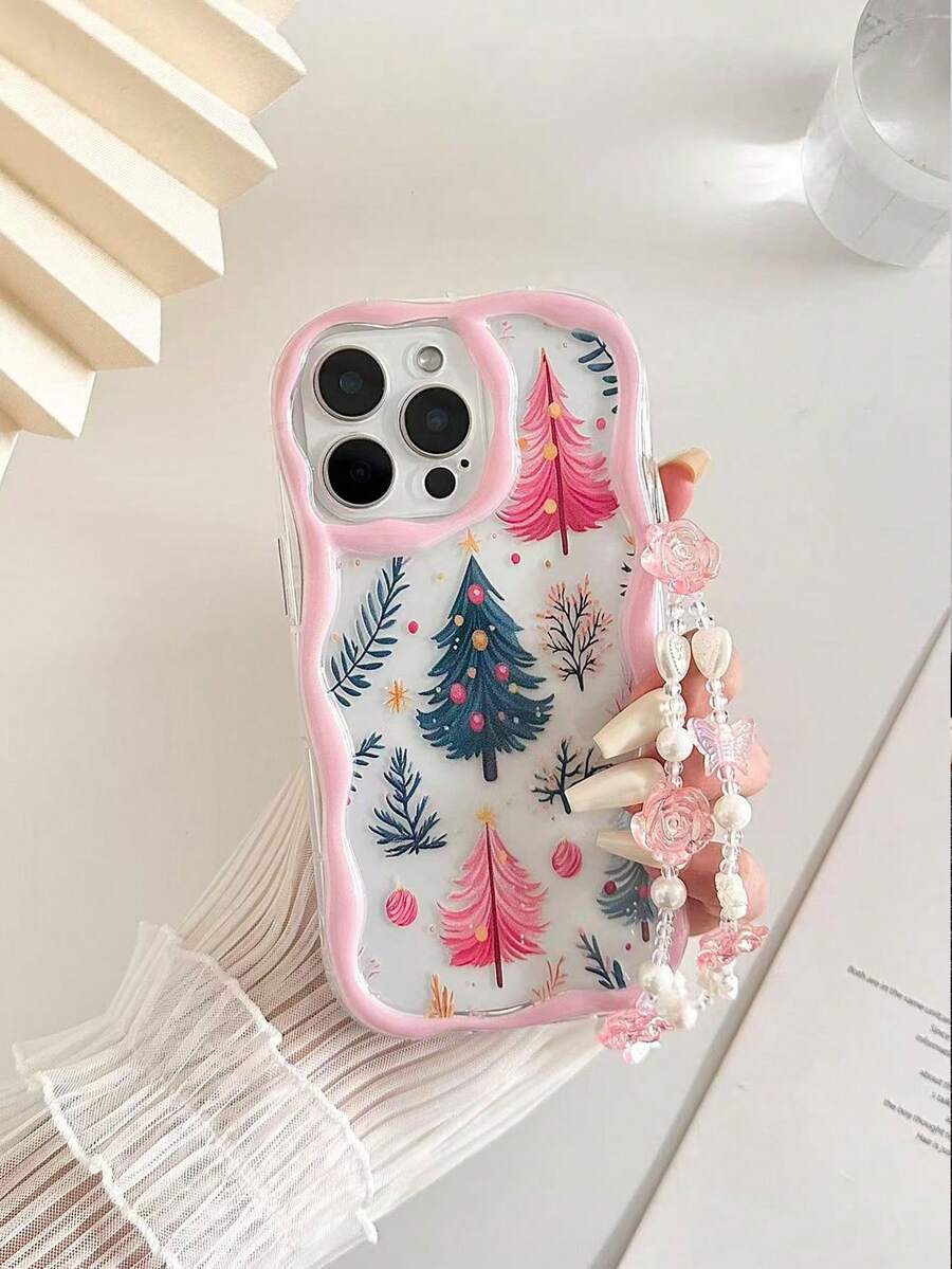 奶油色波浪枫叶彩绘防摔手机壳，配手工串珠手链配件，适用于 17pro/17Air /17/17promax16/11/16pro/16plus/16promax/16e/15Promax/13/14/12/XS/XR/7G/8P、Galaxy、Redmi