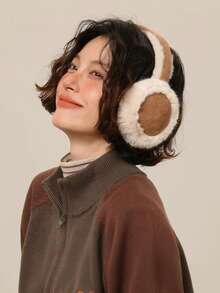 1pc Winter Ear Warmer With Faux Rabbit Fur, Warm Thermal Lined Foldable Ear Muffs, Windproof And Foldable Ear Cover Winter Accessories - White - View 1