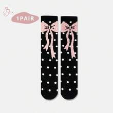 1/2/3/4/5 par skarpetek damskich do połowy łydki z kokardką, o prostym, ale eleganckim wzornictwie i właściwościach odprowadzania wilgoci. Delikatna kokardka zdobi kostkę, dodając odrobinę słodkiego uroku. Idealne na wiosnę i jesień. - Wielokolorowe - Zobacz 29